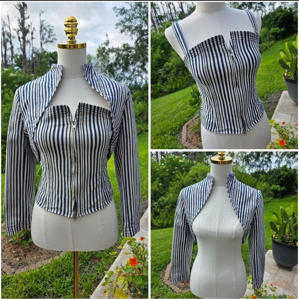 Isabel de Pedro Spain Striped Stretch Denim Corset & Bolero Set US 4 - Picture 2 of 16